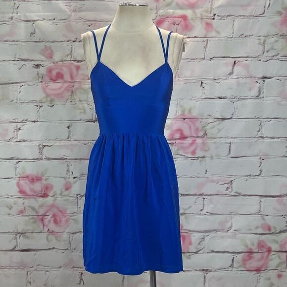 Amanda Uprichard Women's Smocked Side Double Strap Mini Sundress Blue Size PS - Picture 4 of 13